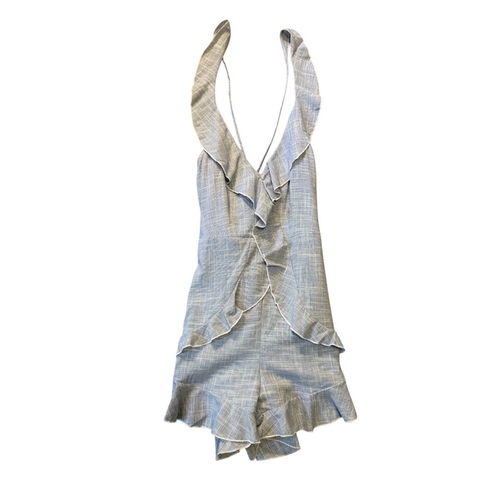 Cupshe Womens Blue White Ruffled Lace Up Back Romper CAA13F4D019SS Size M‎ NEW